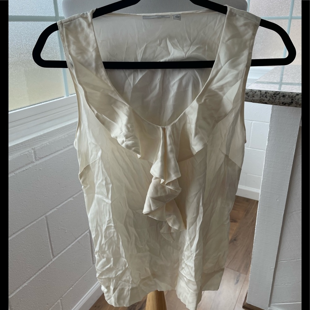 Halogen Silk Ruffle Cream Blouse Small